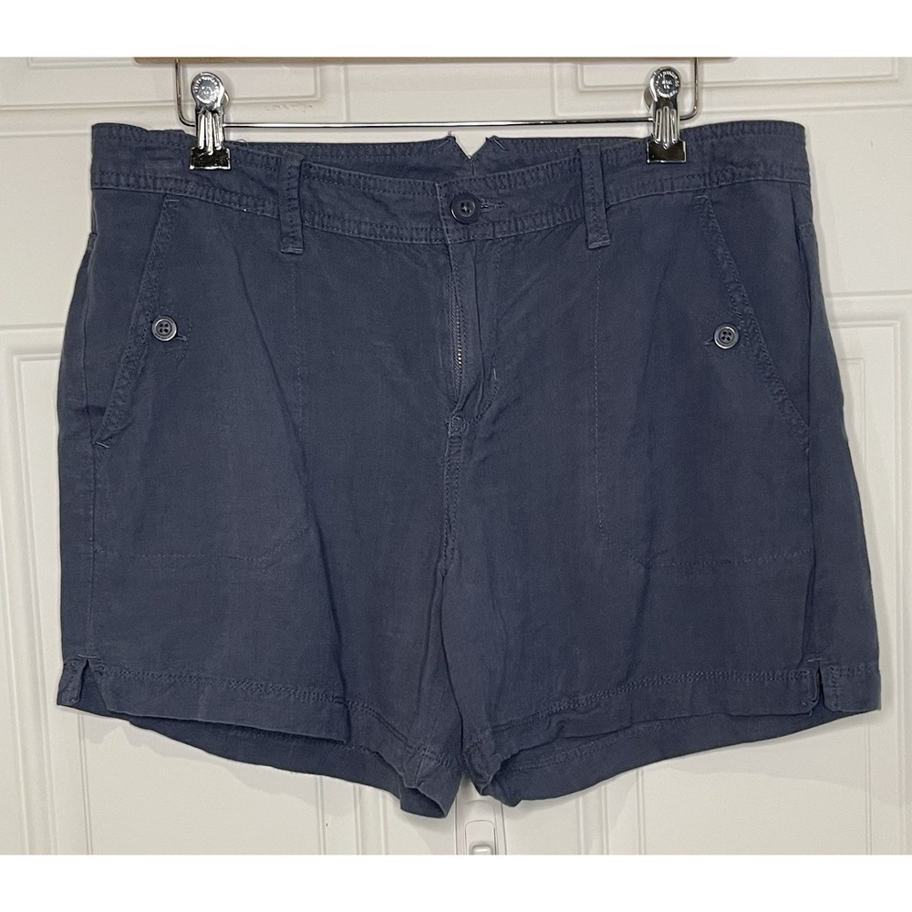 Calvin Klein Women's 10 Linen Blend Chino Shorts Blue Coastal Preppy